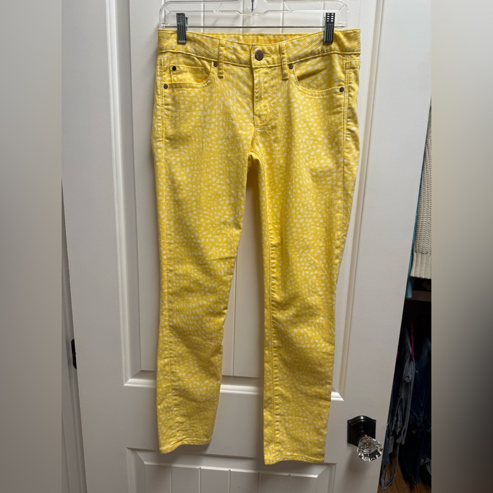 Gap 1969 Always Skinny Denim Jeans Yellow & White Dots Size 26 Stretch Low Rise